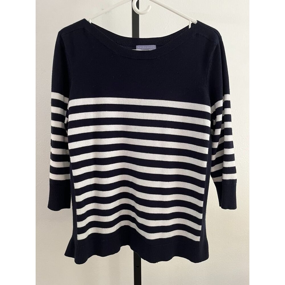 EUC Laura Scott Womens Navy & White Striped Sweater